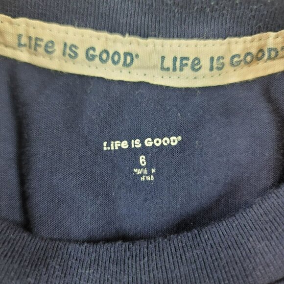 Life is Good Tee Shirt, Kids 6, Solid Blue w/Yellow Lucky Dog Graphic, EUC - Picture 4 of 9